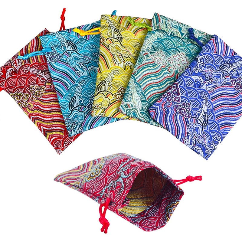 PINOWU 10pcs Silk Brocade Jewelry Pouch Bag 4x5.5 for Wedding Party Favors, Drawstring Coin Purse Embroidered Sachet Candy Chocolate Bag for Christmas New Year Birthday Party (Thick) - Image 2